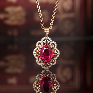 中坦匠语【彩宝潮流款式】3.43克拉红18k碧玺吊坠