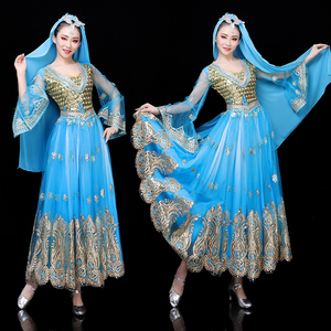 新疆舞服装大摆裙印度天竺民族风表演服维吾尔族舞蹈演出服女成人