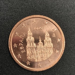 50枚 西班牙2欧分欧抻脖  年份随机 镀铜钢18.75mm  3.06g