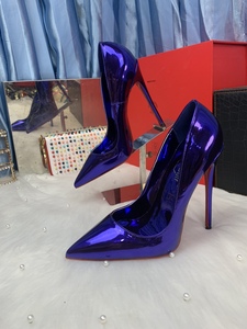 高跟鞋女2023年新款细跟紫蓝色镜面12㎝气质欧美性感职业单鞋超高