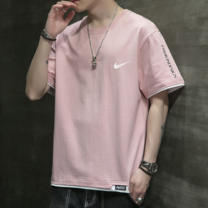 耐克潮牌短袖t恤男夏季纯棉休闲假两件青少年宽松大码圆领上衣服t