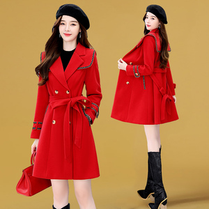 妮子大衣2023年秋冬新款女装中长款红色呢子高级感小个子毛呢外套