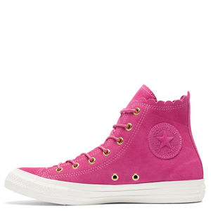 converse匡威chuck taylor玫红色高帮花边帆