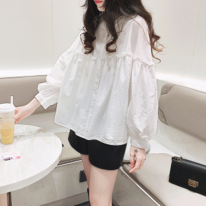 白色衬衫女设计感小众韩版宽松甜美洋气花边小个子蓬蓬娃娃衫上衣