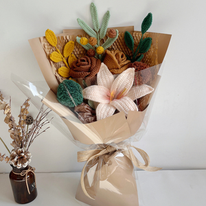 钩针毛线编织手工制作diy自制复古花束酒杯玫瑰百合女友毕业礼物