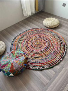 印度手工编织彩色麻绳拼接地垫