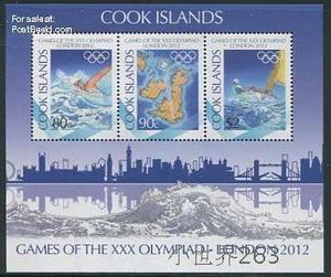 库克群岛 2012年发行体育运动邮票伦敦奥运地图游泳帆船3全+M MNH