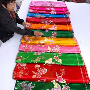 杭州丝绸绸缎面子结婚用七彩软缎老式织锦红色被面布料喜龙凤缎子