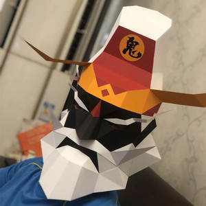 万圣节钟馗捉鬼大师纸模恐怖头套创意手工diy全脸面具派对演出cos