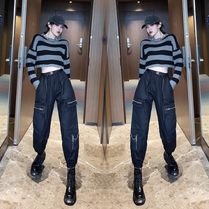 爵士风格女装炸街束脚工装裤搭配上衣套装酷女孩穿搭秋冬帅气蹦迪