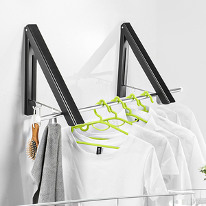 折叠晾衣架壁挂式隐形挂衣杆免打孔墙上阳台室内家用小型挂衣架子