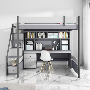 书桌床一体式组合双层床两层上下床带衣柜上下铺大人家用上床下桌
