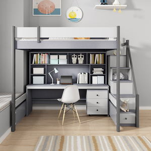 书桌床一体式组合双层床两层上下床带衣柜上下铺大人家用上床下桌