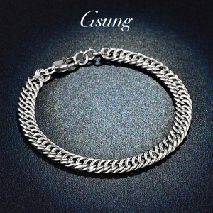 gsung铂金手链男pt950男士手链双套实心马鞭白金手链男大气时尚