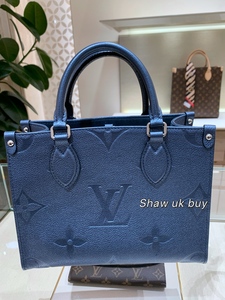shaw英国购lv路易威登新款全皮老花压纹蓝色onthego pm  m58956