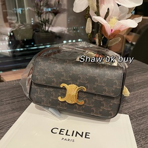 现货shaw英国购新款celine赛琳凯旋门老花金扣女士手提肩背腋下包