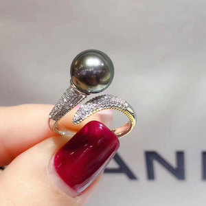 DIY珍珠配件 S925纯银珍珠戒指空托 时尚双色指环托 配8-10mm圆珠