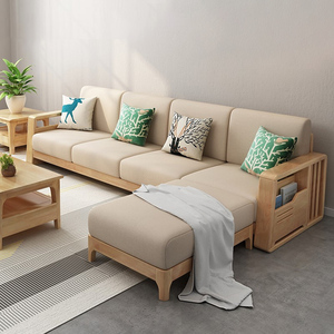 北欧实木沙发木布结合木质布艺座包客厅沙发组合套装简约现代家具