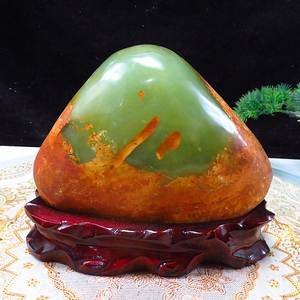 精品推荐岫玉原石摆件玉石奇石天然岫岩玉观赏石石头送底座