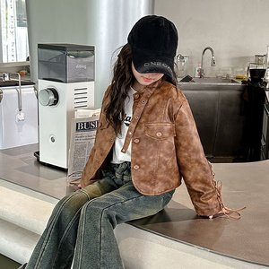 女童秋冬夹克上衣外套儿童皮衣机车时髦洋气加绒加厚冬装韩版风衣