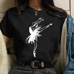 Ballet Dance Girl T-shirt芭蕾舞蹈舞者印花女士黑色T恤百搭上衣