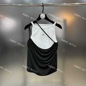 柚子MM2024年春夏季黑白拼色叠穿绑带设计师小女人假两件无袖背心