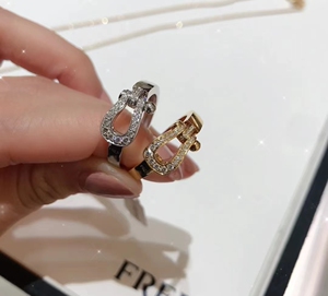 fred/弗雷德force 10马蹄扣满钻小号戒指 18k玫瑰金大号情侣对戒