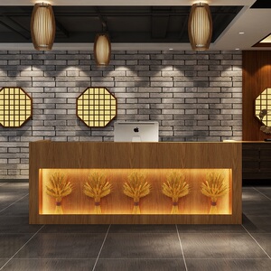 中式复古怀旧饭店收银台餐馆餐厅吧台柜台烧烤店火锅店前台接待台