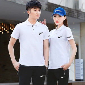 品牌NK韩版休闲运动套装短袖T恤纯棉POLO男冰丝长裤女情侣两件套