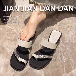 拖鞋女夏季新款韩版时尚性感水钻高级感绑带套趾粗跟高跟凉拖鞋女