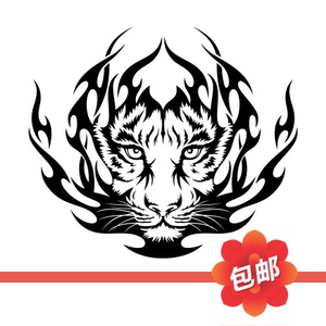 老虎虎头火焰图案背景墙贴画动物玻璃黑色镂空自粘艺术装饰墙贴纸
