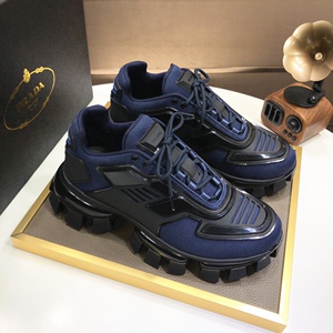 prada/普拉达 男士新款运动鞋厚底拼色休闲鞋圆头系带网面男鞋