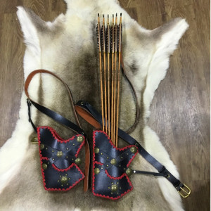 腰挎挤压式箭囊带腰带黑色箭袋传统弓箭影视道具用箭囊