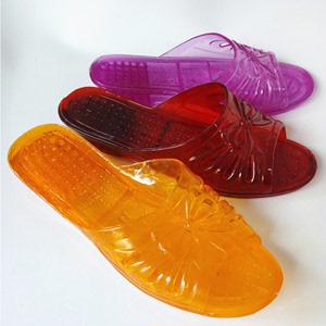 夏季果冻平跟塑胶料女士居家厚底耐磨防滑浴室透明水晶妈妈凉拖鞋