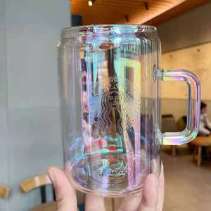 电镀耐热21新款超级炫彩大茶缸创意镭射彩色玻璃杯渐变霓虹色茶杯