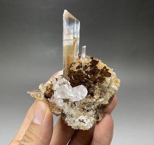 天然贵州透明橘色石膏晶簇 矿物晶体教学标本科普认知摆件原石