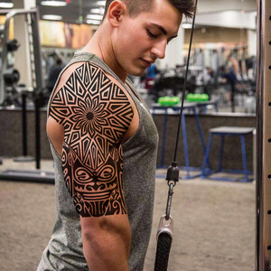 欧美手臂花胸萨摩亚可拆分大图腾粗线条半甲纹身贴防水x083拍2发3