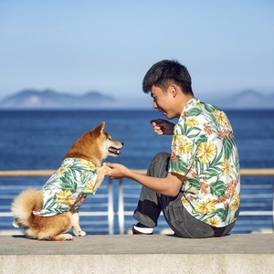 狗狗夏季衣服主人亲子装白色猫咪大狗柴犬金毛宠物夏威夷风衬衫