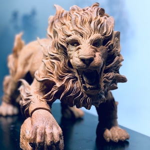 古阴沉乌木木雕动物生肖狮子摆件根雕风水招财办公室装饰工艺礼品