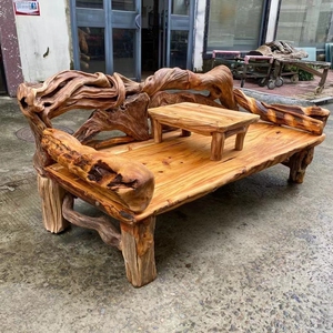 崖柏木雕罗汉沙发床两件套根雕家具个性民宿别墅实木家居创意