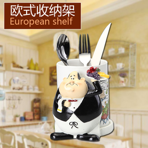 欧式可爱厨师刀具架厨房餐具筷子筒陶瓷杯笔筒工艺品储物罐装饰品