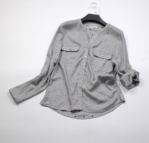 外贸欧单 女 粘胶纤维 轻薄透气点点v领长袖衬衫 4715-717