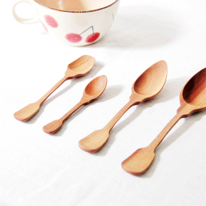 进口木勺子日式创意儿童可爱甜品勺叉ins精致咖啡匙果酱勺小 抹酱