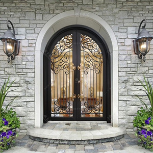 广州别墅大门进户门双开防盗玻璃通风欧式室内门铁艺门民宿入户门