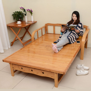 竹床折叠床单人双人沙发床午睡午休板式简易床木板床1.5米成人1.8