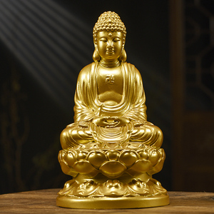 木雕如来佛祖摆件金身实木释迦摩尼佛像三宝佛药师佛居家供奉平安