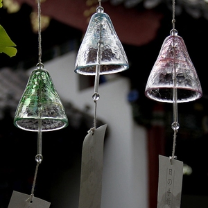 复古风 手作玻璃风铃 七彩水晶琉璃彩色挂饰风铃 家居装饰