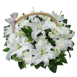武汉鲜花店 11朵百合 11朵白菊 清明节小花篮 清明节祭祀花篮