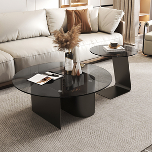 黑色钢化玻璃茶几客厅家用简约组合圆桌高级感小户型极简边几桌子
