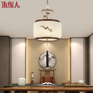 新中式卧室圆形吊灯创意书房卧室餐厅茶室吧台小吊灯中国风实木灯